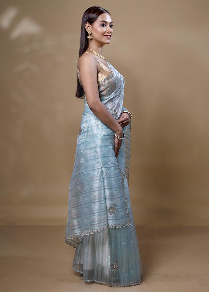 Blue Silk Saree With Blouse Piece