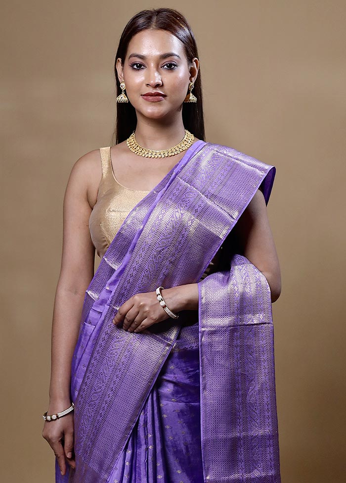 Lavender Dupion Silk Saree With Blouse Piece