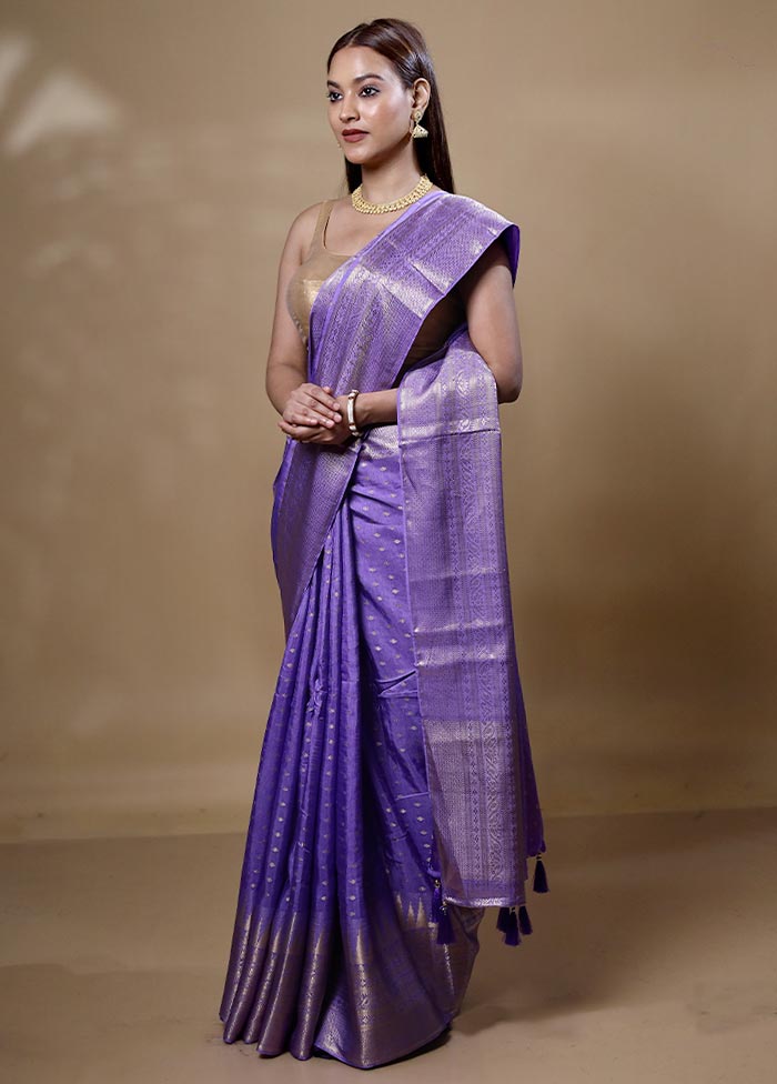 Lavender Dupion Silk Saree With Blouse Piece