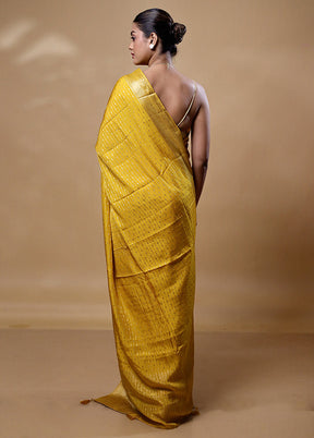 Yellow Dupion Silk Saree With Blouse Piece