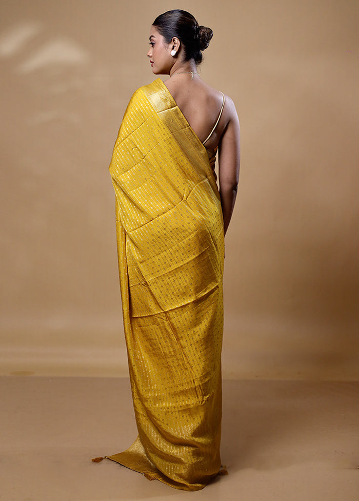 Yellow Dupion Silk Saree With Blouse Piece