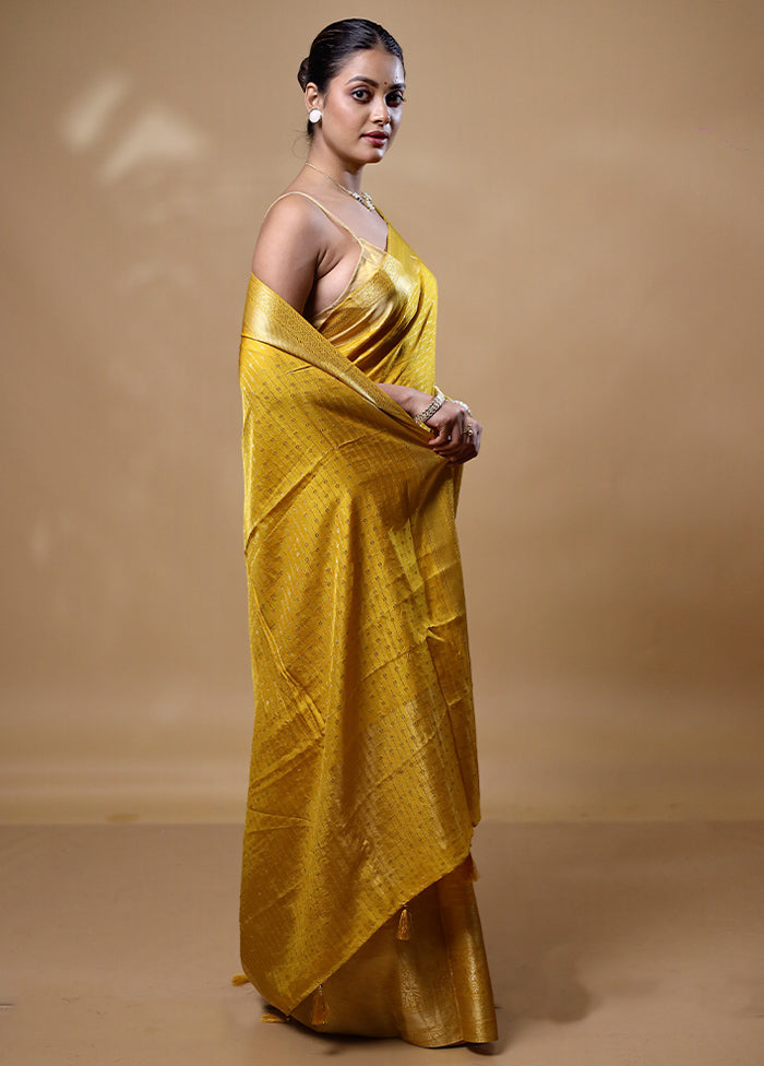 Yellow Dupion Silk Saree With Blouse Piece