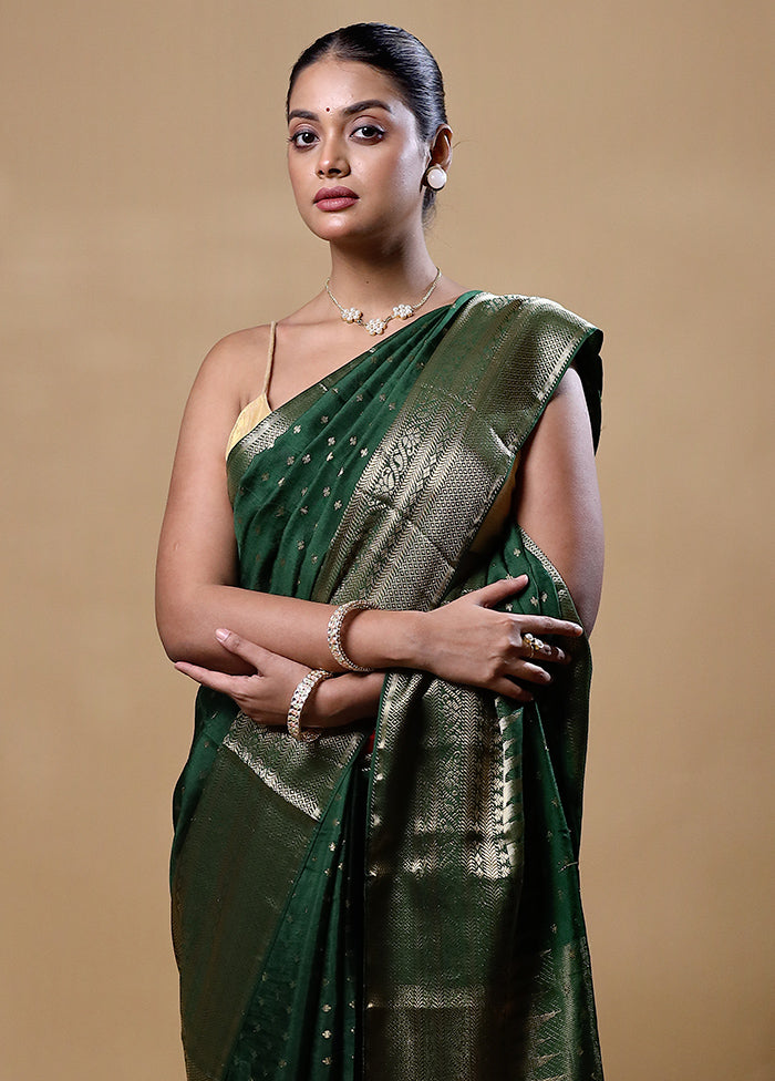 Green Dupion Silk Saree With Blouse Piece