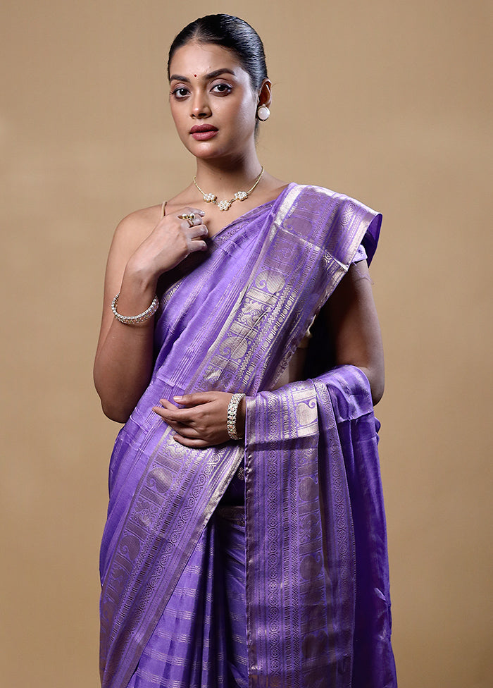 Purple Dupion Silk Saree With Blouse Piece