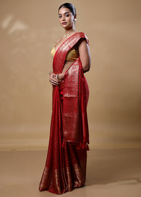 Red Dupion Silk Saree With Blouse Piece