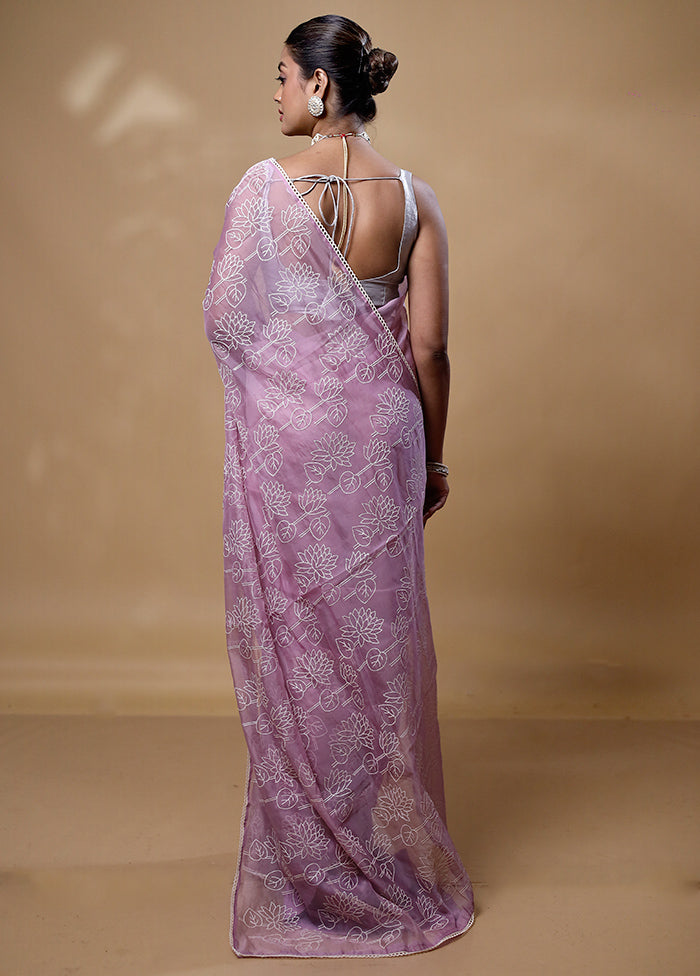 Lavender Organza Saree With Blouse Piece