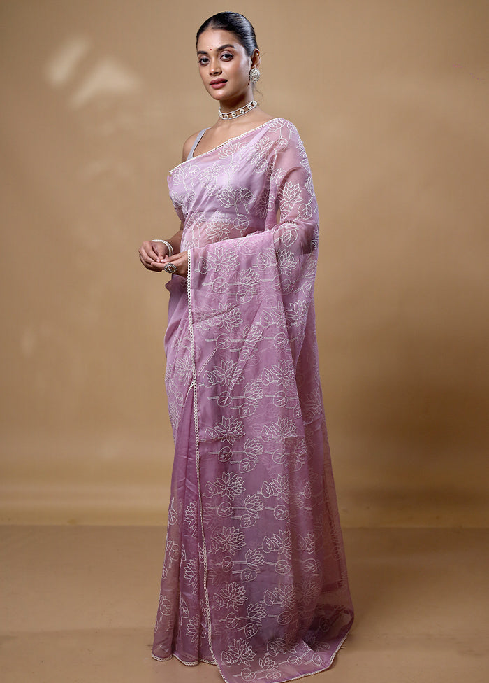 Lavender Organza Saree With Blouse Piece