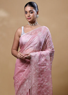 Pink Organza Saree With Blouse Piece