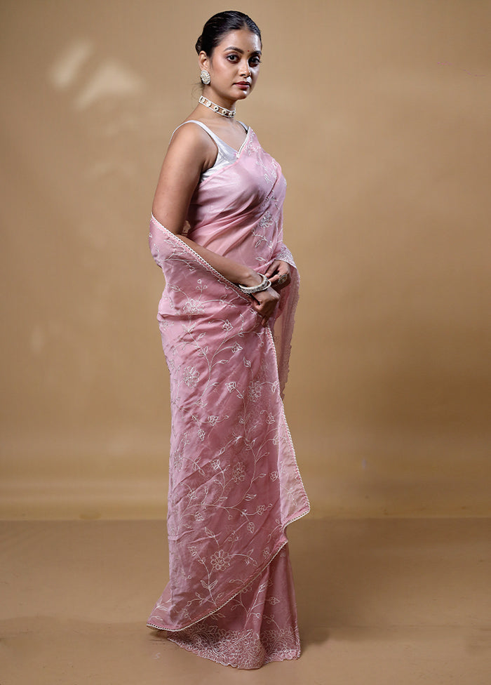 Pink Organza Saree With Blouse Piece