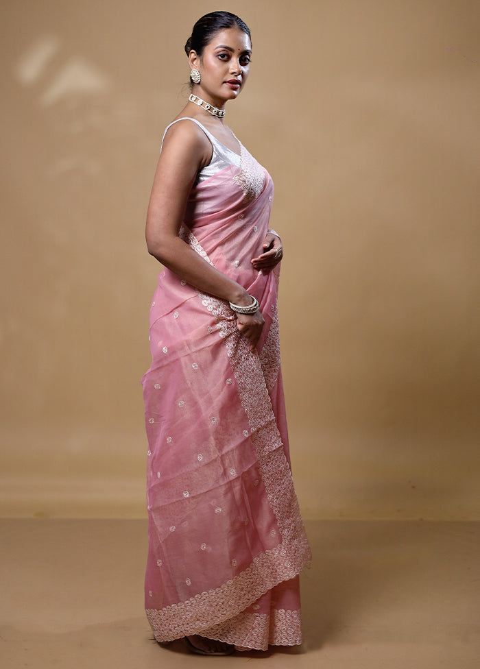 Pink Organza Saree With Blouse Piece