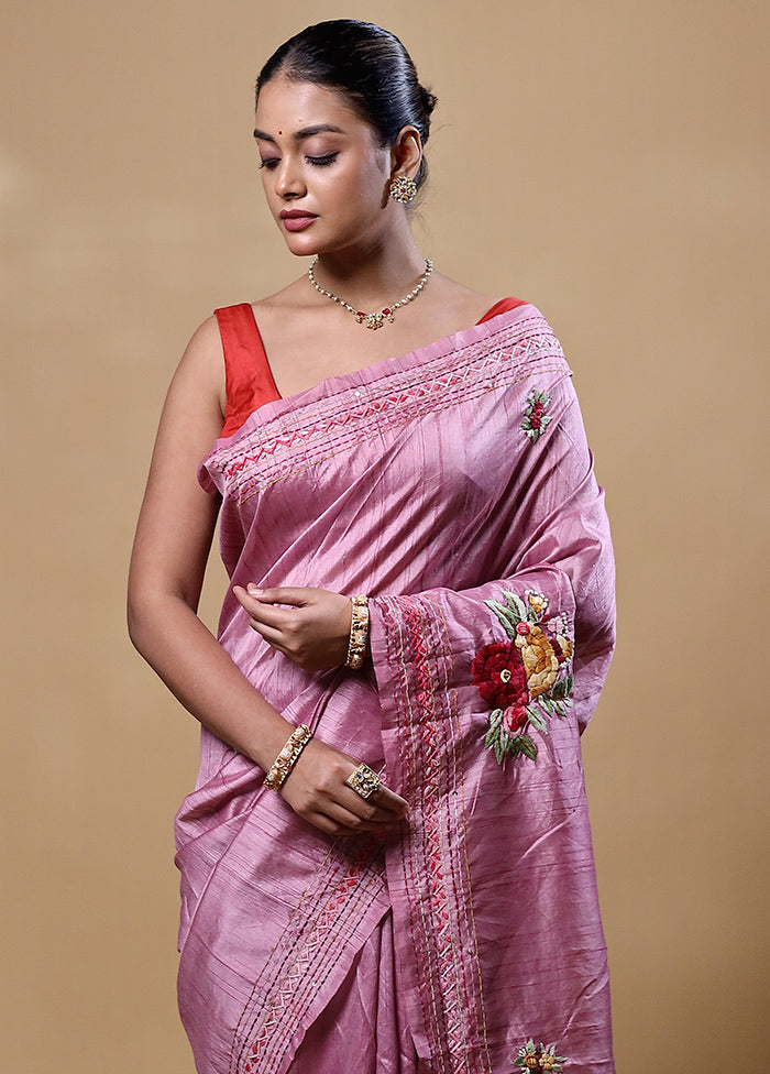 Pink Dupion Silk Saree With Blouse Piece