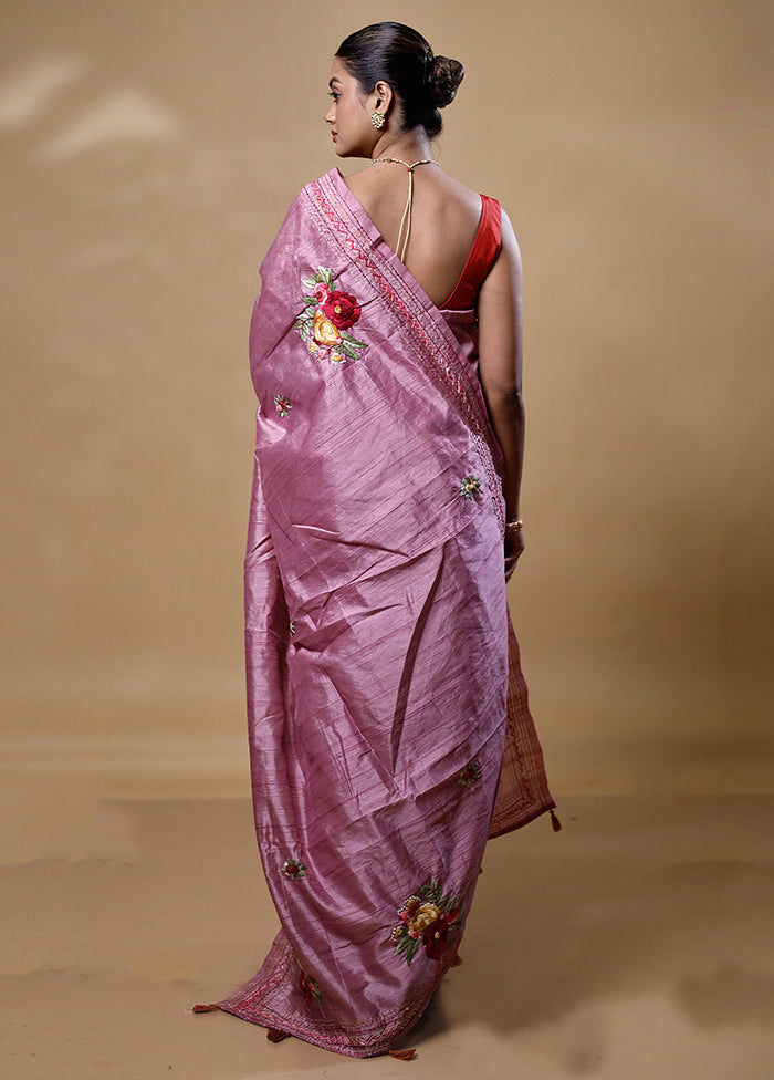 Pink Dupion Silk Saree With Blouse Piece