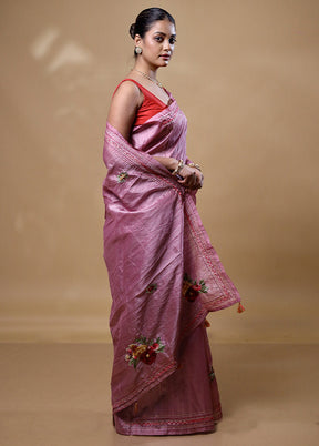 Pink Dupion Silk Saree With Blouse Piece