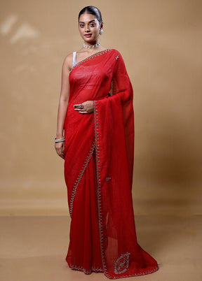 Red Silk Saree With Blouse Piece