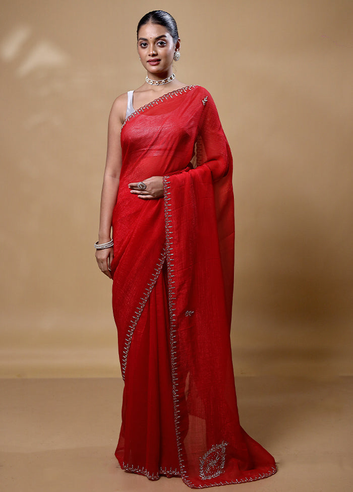 Red Silk Saree With Blouse Piece