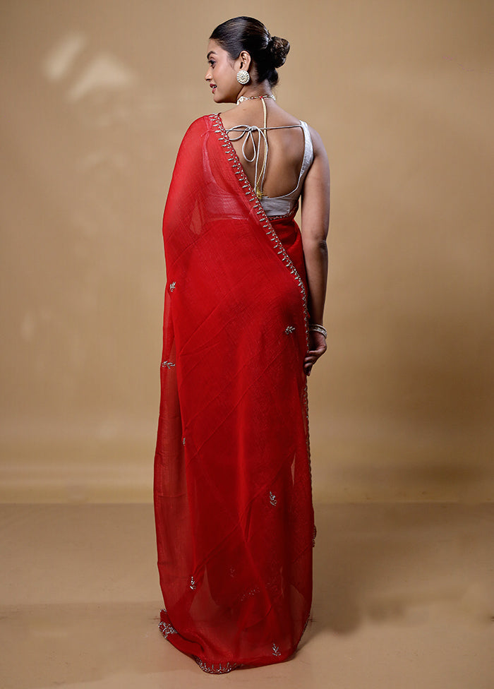 Red Jimmy Choo Saree With Blouse Piece