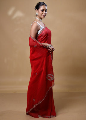 Red Jimmy Choo Saree With Blouse Piece