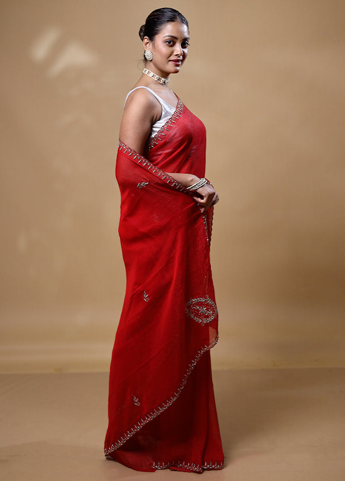 Red Silk Saree With Blouse Piece