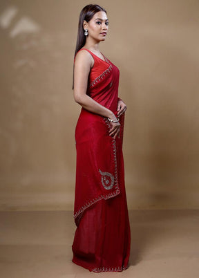 Red Jimmy Choo Saree With Blouse Piece