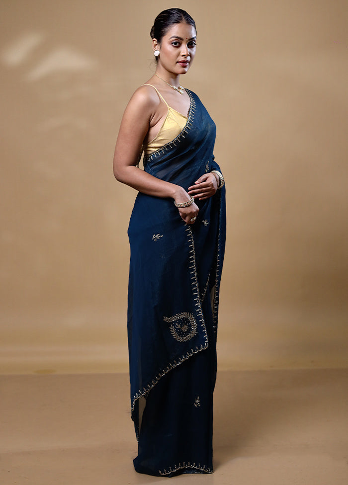 Blue Jimmy Choo Saree With Blouse Piece