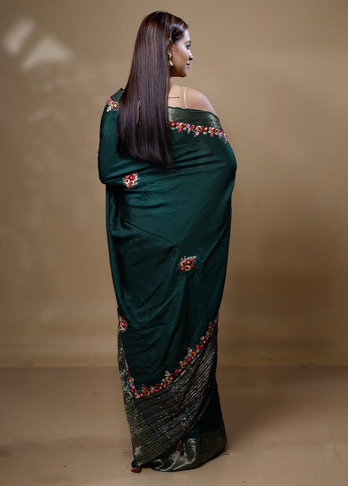 Green Dupion Silk Saree With Blouse Piece