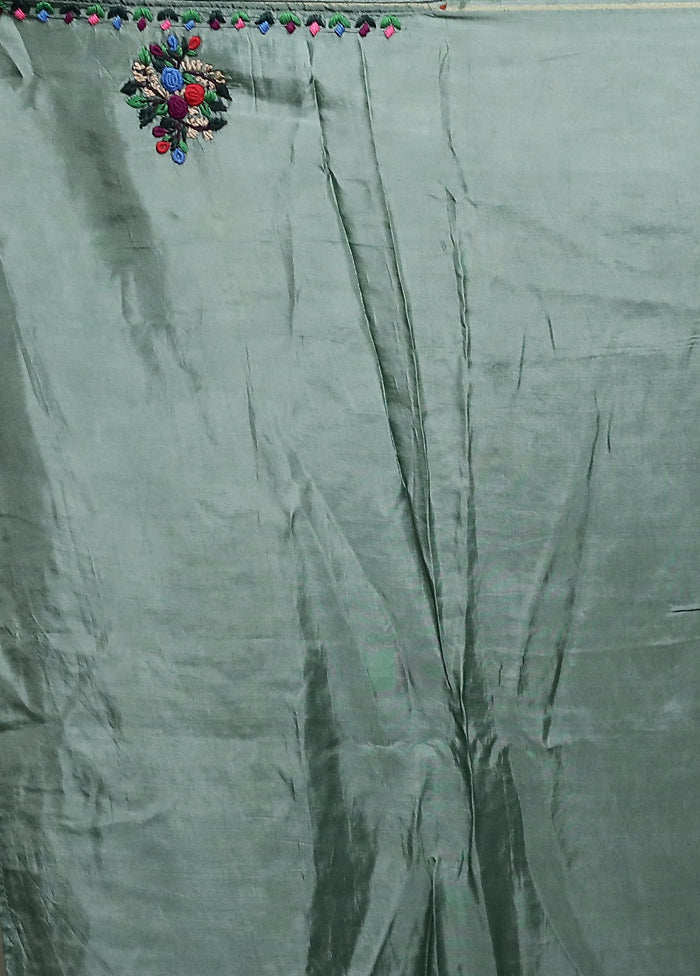 Green Dupion Silk Saree With Blouse Piece