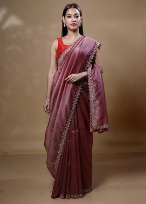 Peach Crushed Tissue Silk Saree With Blouse Piece