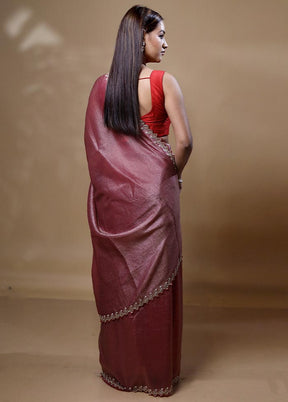 Peach Crushed Tissue Silk Saree With Blouse Piece