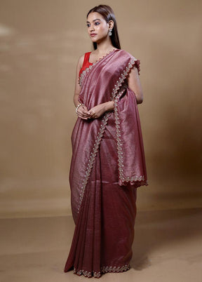 Peach Crushed Tissue Silk Saree With Blouse Piece