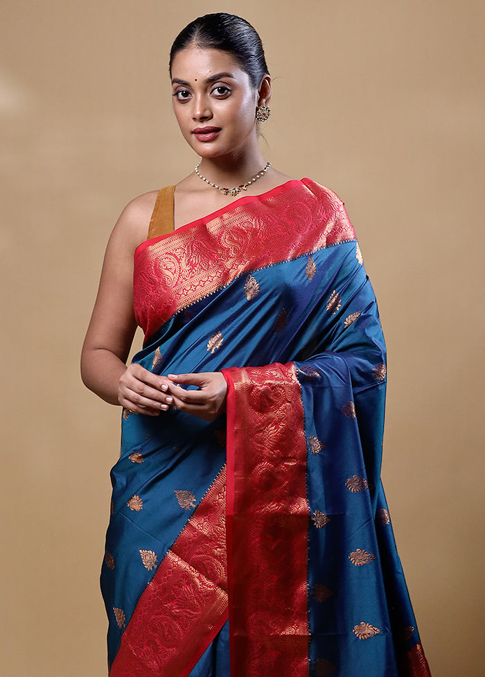 Blue Kanjivaram Silk Saree With Blouse Piece