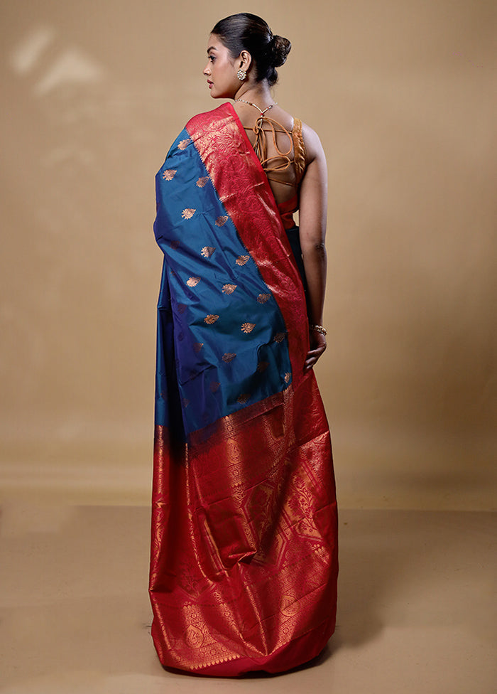 Blue Kanjivaram Silk Saree With Blouse Piece