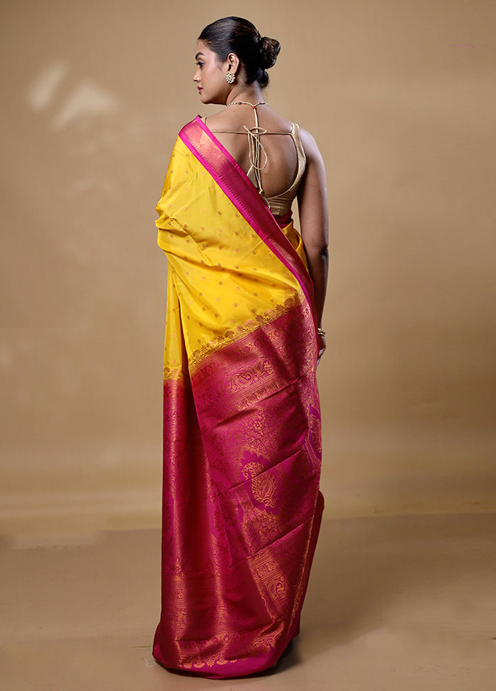 Yellow Kanjivaram Silk Saree With Blouse Piece