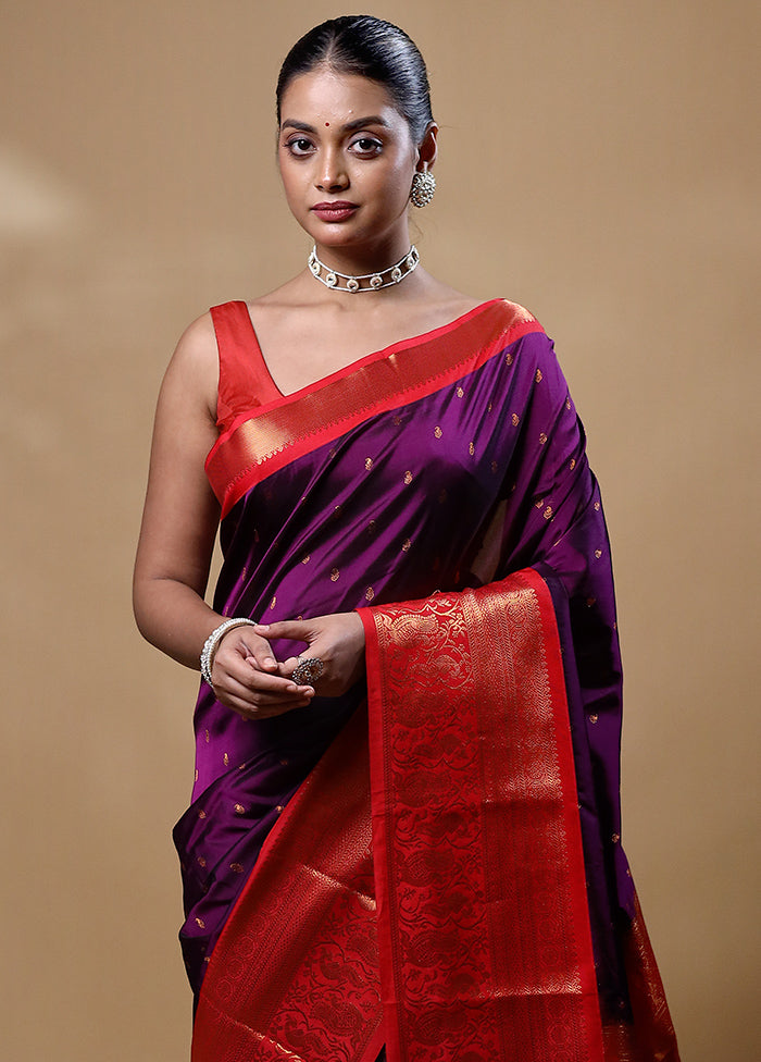 Purple Kanjivaram Silk Saree With Blouse Piece