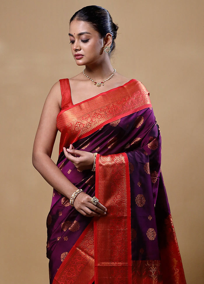 Purple Kanjivaram Silk Saree With Blouse Piece