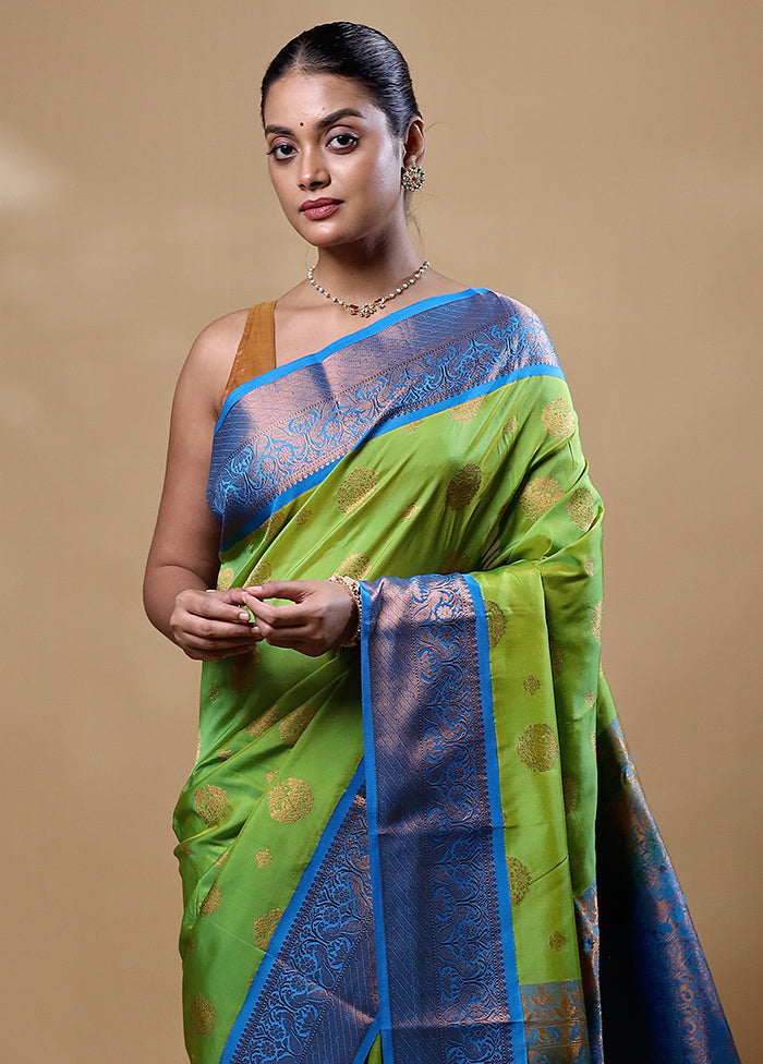 Green Kanjivaram Silk Saree With Blouse Piece