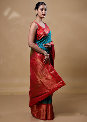 Blue Kanjivaram Silk Saree With Blouse Piece