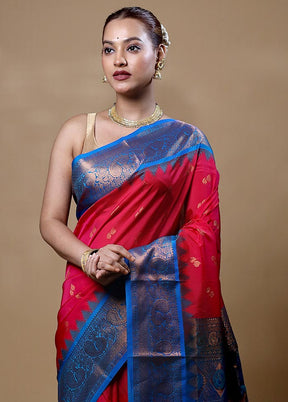 Red Kanjivaram Silk Saree With Blouse Piece