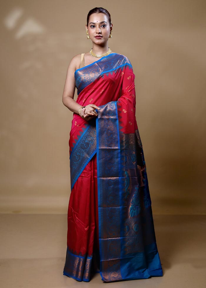 Red Kanjivaram Silk Saree With Blouse Piece