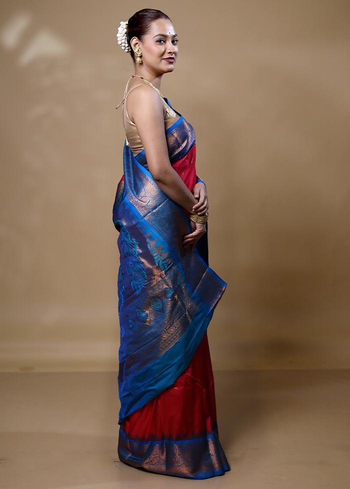 Red Kanjivaram Silk Saree With Blouse Piece