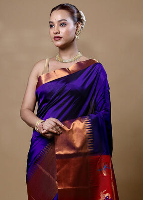 Violate Kanjivaram Silk Saree With Blouse Piece