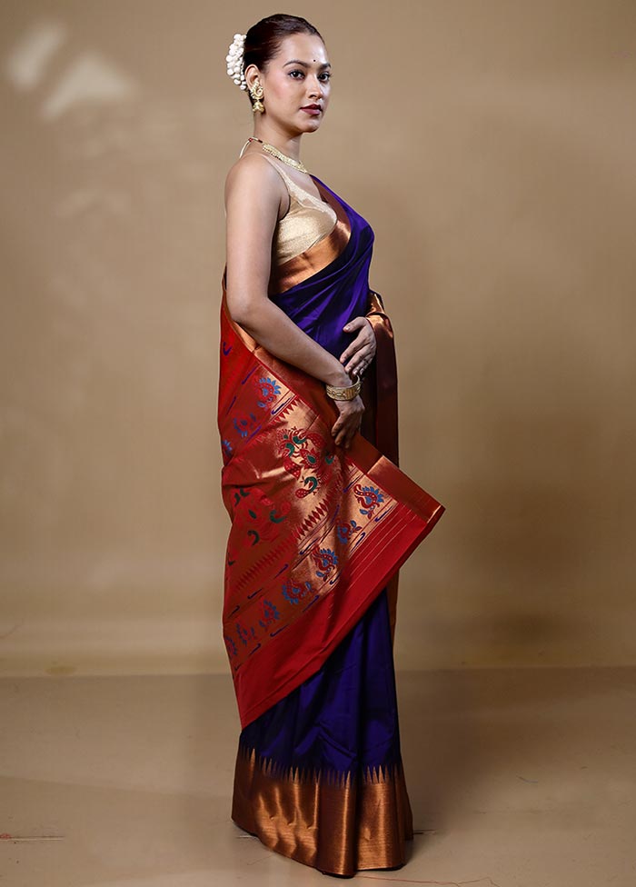 Violate Kanjivaram Silk Saree With Blouse Piece