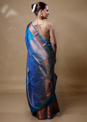 Blue Kanjivaram Silk Saree With Blouse Piece