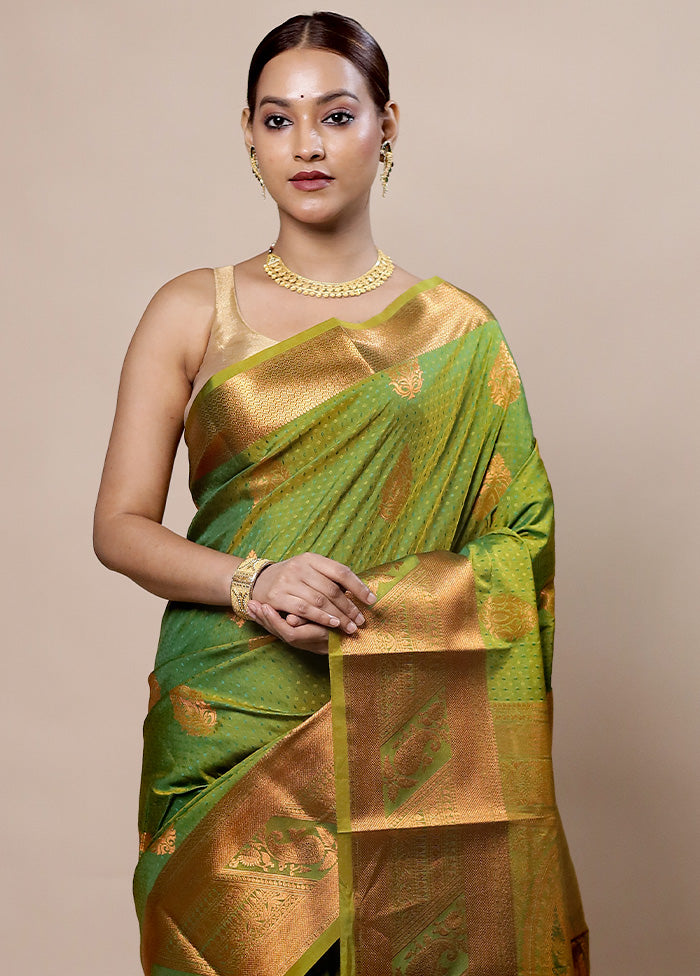 Green Kanjivaram Silk Saree With Blouse Piece