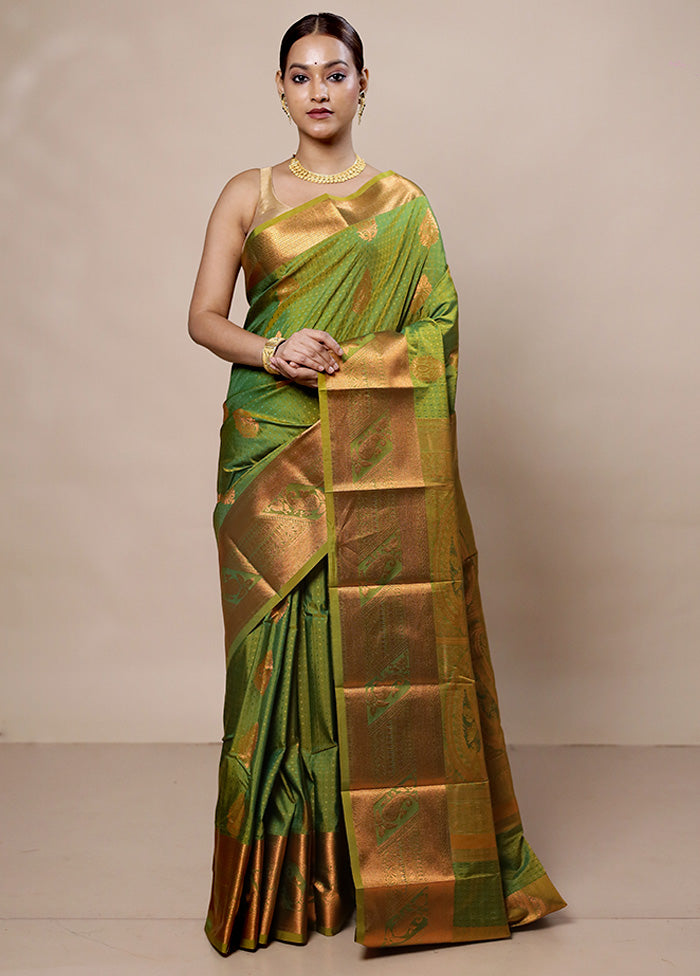 Green Kanjivaram Silk Saree With Blouse Piece