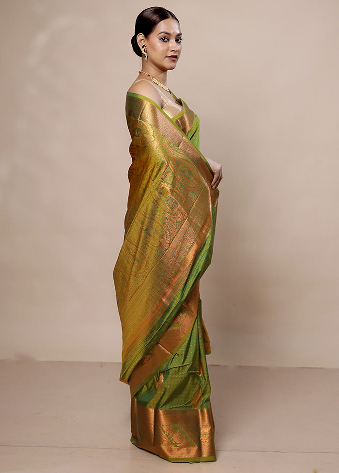 Green Kanjivaram Silk Saree With Blouse Piece