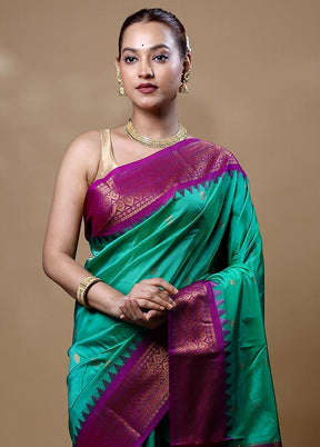 Green Kanjivaram Silk Saree With Blouse Piece