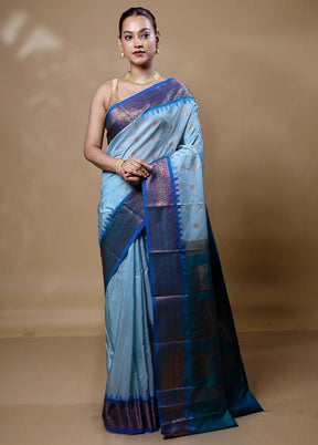 Blue Kanjivaram Silk Saree With Blouse Piece