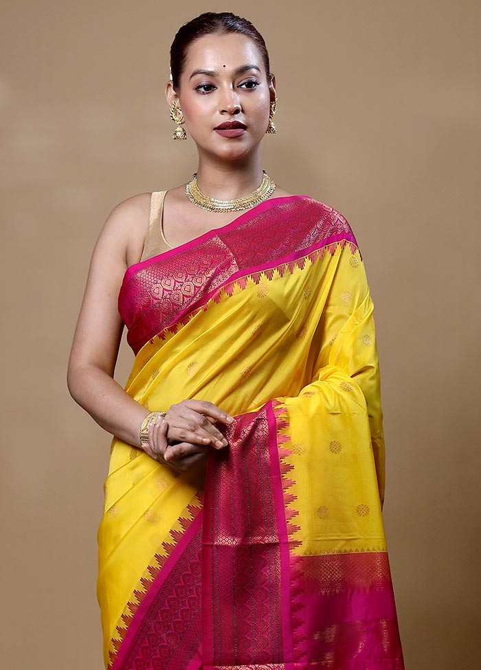 Yellow Kanjivaram Silk Saree With Blouse Piece