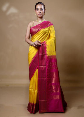 Yellow Kanjivaram Silk Saree With Blouse Piece