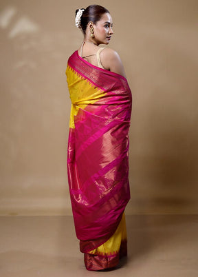 Yellow Kanjivaram Silk Saree With Blouse Piece